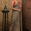 Sap Green Shimmer Stone work Border Pure crape silk Saree
