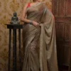 Sap Green Shimmer Stone work Border Pure crape silk Saree