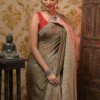 Sap Green Shimmer Stone work Border Pure crape silk Saree