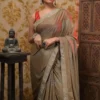 Sap Green Shimmer Stone work Border Pure crape silk Saree