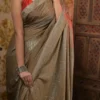 Sap Green Shimmer Stone work Border Pure crape silk Saree