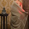 Sap Green Shimmer Stone work Border Pure crape silk Saree