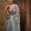 Grey on Rose Embroidery Work Pure Organza saree