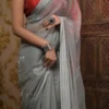 Grey on Rose Embroidery Work Pure Organza saree