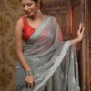 Grey on Rose Embroidery Work Pure Organza saree
