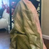 Sap Green Benarsasi on golden zari pink border muga silk saree