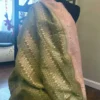 Sap Green Benarsasi on golden zari pink border muga silk saree