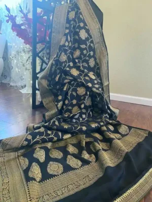 Black Benarasi on golden Ashraffi Butti zari work saree