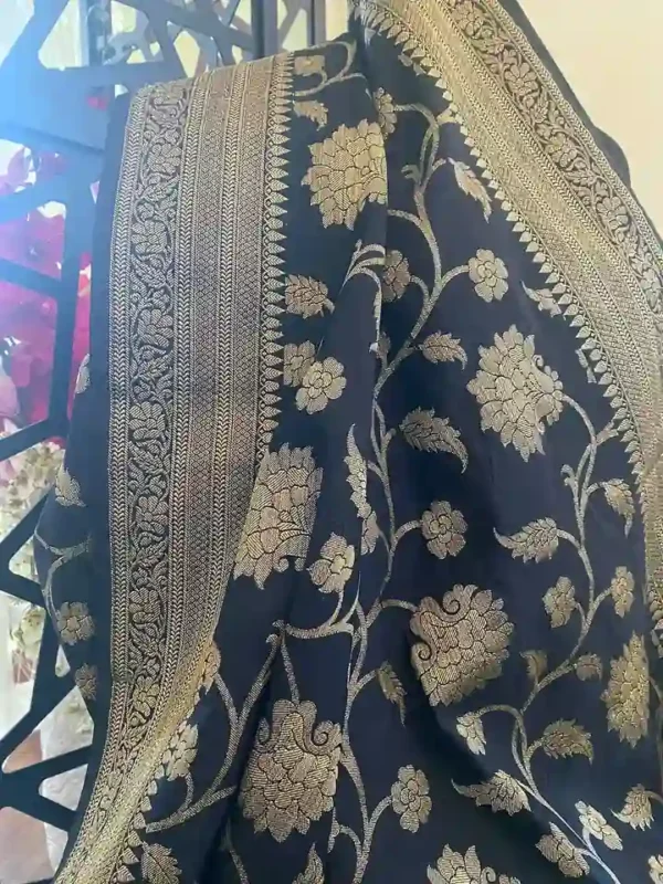 Black Benarasi on golden Ashraffi Butti zari work saree