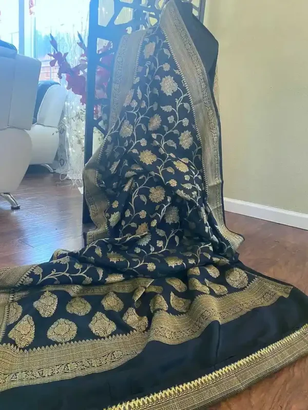 Black Benarasi on golden Ashraffi Butti zari work saree
