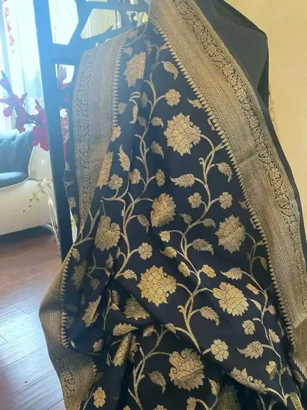 Black Benarasi on golden Ashraffi Butti zari work saree