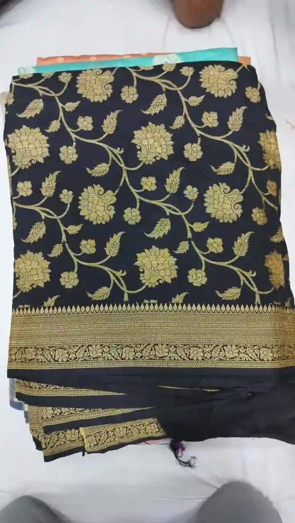Black Benarasi on golden Ashraffi Butti zari work saree
