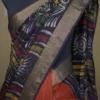 Rust n Navy Blue on Hand Batik Print with Zari Border Semi Silk Saree