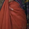 Rust n Navy Blue on Hand Batik Print with Zari Border Semi Silk Saree