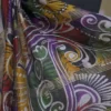 White n Blue on Multicolor Hand Batik Print with Zari Border Semi Silk