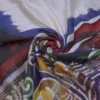 White n Blue on Multicolor Hand Batik Print with Zari Border Semi Silk