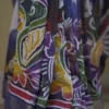 White n Blue on Multicolor Hand Batik Print with Zari Border Semi Silk