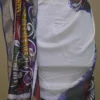 White n Blue on Multicolor Hand Batik Print with Zari Border Semi Silk