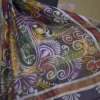 White n Blue on Multicolor Hand Batik Print with Zari Border Semi Silk
