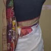 White n Maroon on Multicolor Hand Batik Print with Zari Border Semi Silk Saree