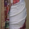 White n Maroon on Multicolor Hand Batik Print with Zari Border Semi Silk Saree