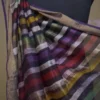 Lipstick Pink on Multicolor Hand Batik Print with Zari Border Semi Silk Saree