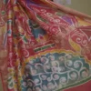 Orange on Multicolor Hand Batik Print with Zari Border Semi Silk Sraee