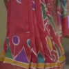 Orange on Multicolor Hand Batik Print with Zari Border Semi Silk Sraee