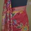 Orange on Multicolor Hand Batik Print with Zari Border Semi Silk Sraee