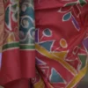 Orange on Multicolor Hand Batik Print with Zari Border Semi Silk Sraee