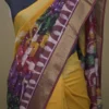 Yellow n Maroon on Hand Batik Print with Zari Border Semi Silk Saree