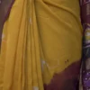 Yellow n Maroon on Hand Batik Print with Zari Border Semi Silk Saree