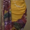 Yellow n Maroon on Hand Batik Print with Zari Border Semi Silk Saree