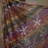 Yellow n Maroon on Hand Batik Print with Zari Border Semi Silk Saree