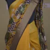 Yellow n Maroon on Hand Batik Print with Zari Border Semi Silk Saree