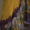 Yellow n Maroon on Hand Batik Print with Zari Border Semi Silk Saree