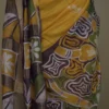 Yellow n Maroon on Hand Batik Print with Zari Border Semi Silk Saree