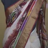 White n Maroon on Hand Batik Print with Zari Border Semi Silk Saree