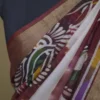 White n Maroon on Hand Batik Print with Zari Border Semi Silk Saree