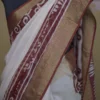 White n Maroon on Hand Batik Print with Zari Border Semi Silk Saree