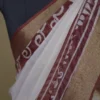 White n Maroon on Hand Batik Print with Zari Border Semi Silk Saree