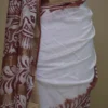 White n Maroon on Hand Batik Print with Zari Border Semi Silk Saree