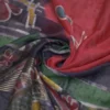 Red n Navy Blue on Hand Batik Print with Zari Border Semi Silk Saree