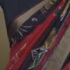 Red n Navy Blue on Hand Batik Print with Zari Border Semi Silk Saree