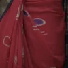 Red n Navy Blue on Hand Batik Print with Zari Border Semi Silk Saree