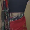 Red n Navy Blue on Hand Batik Print with Zari Border Semi Silk Saree