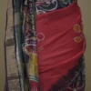 Red n Navy Blue on Hand Batik Print with Zari Border Semi Silk Saree