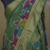 Green on Multicolor Hand Batik Print with Zari Border Semi Silk Saree