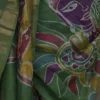 Green on Multicolor Hand Batik Print with Zari Border Semi Silk Saree