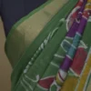 Green on Multicolor Hand Batik Print with Zari Border Semi Silk Saree